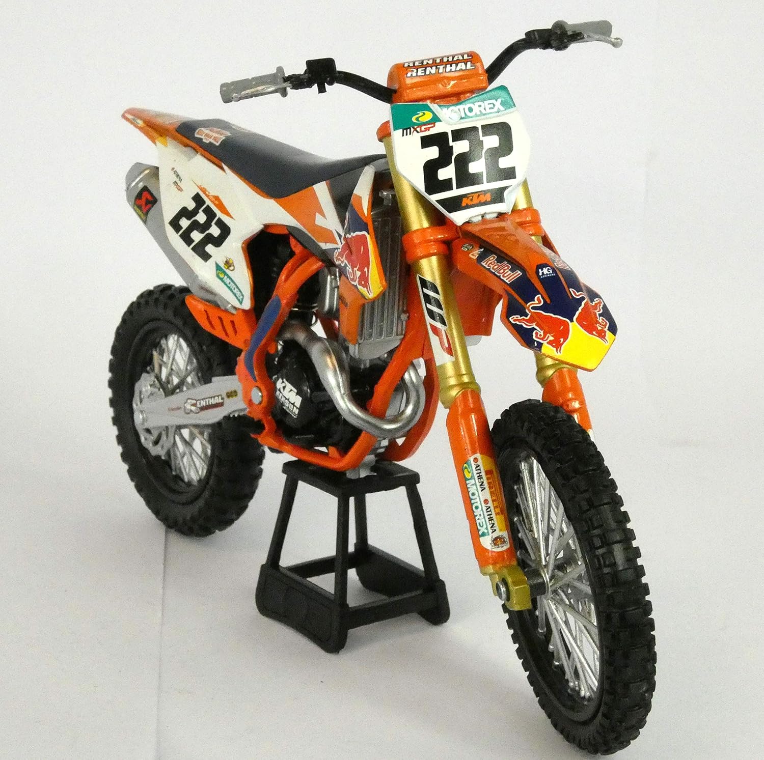 Moto miniature New Ray KTM 450 SXF Factory Cairoli 222 1/10° - Accessoire & Stand sur La Bécanerie Moto miniature New Ray KTM 450 SXF Factory Cairoli 222 1/10° - Accessoire & Stand sur La Bécanerie
