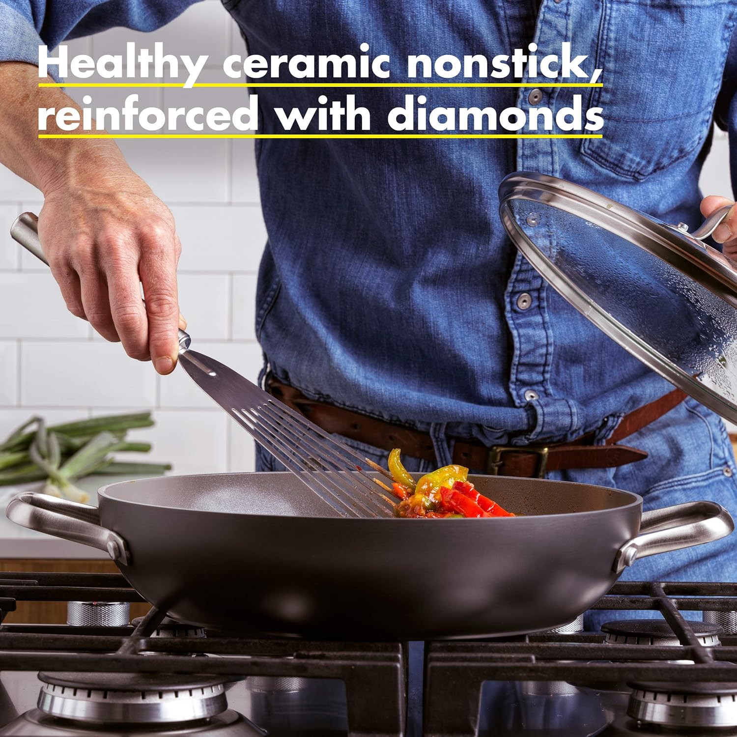GreenPan Chatham Healthy Ceramic Nonstick, Everyday Pan/Chef's Pan with Lid, 11", Gray: Kitchen & Dining