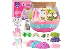 KACHUAN BEAR Unicorn Light-Up Terrarium Kit Toys for Kids - Not Fragile - LED Birthday Gift for Girls Ages 4 5 6 7 8-12 Year Old - Unicorn Toys for Girls - DIY Arts and Craft Kits with Stickers (Round)
