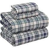 RUVANTI 100% Cotton Sheets – Full Size Percale Bedding, Cooling & Breathable Floral Design, Durable with a Crisp, Soft & Comfortable Feel, 16" Deep Pocket, 4-Piece Set, Greenish Blue Plaid