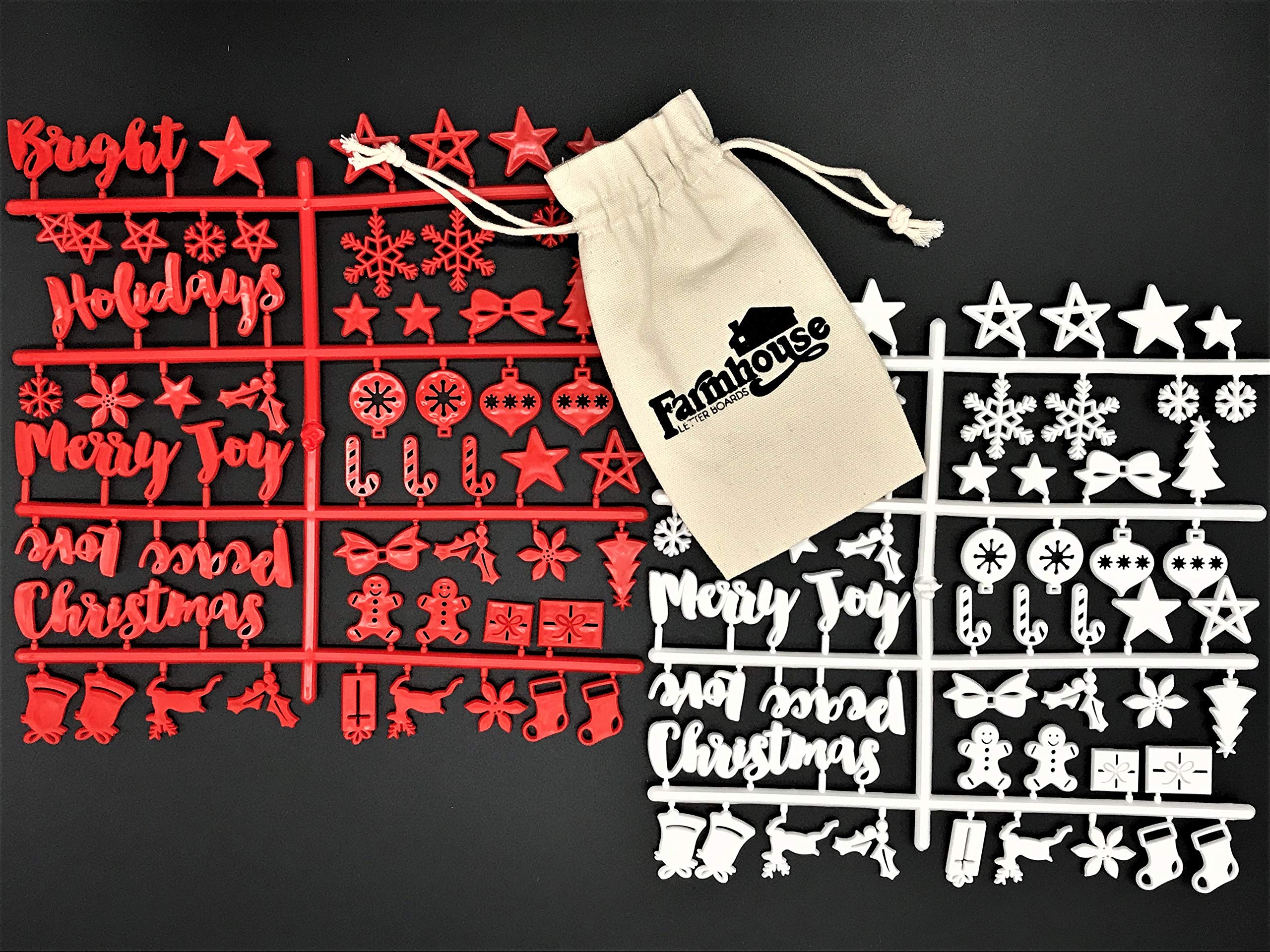 Christmas Letter Set for Changeable Felt Letter Boards, 3/4" Characters (Includes Christmas Symbols, Full Holiday Words) & Burlap Storage Bag (Red/White (Christmas))