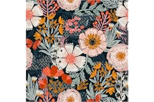 HAOKHOME Boho Peel and Stick Wallpaper Floral Wall Paper Removable for Bedroom Navy/Pink/Orange Contact Paper 17.7in x 9.8ft