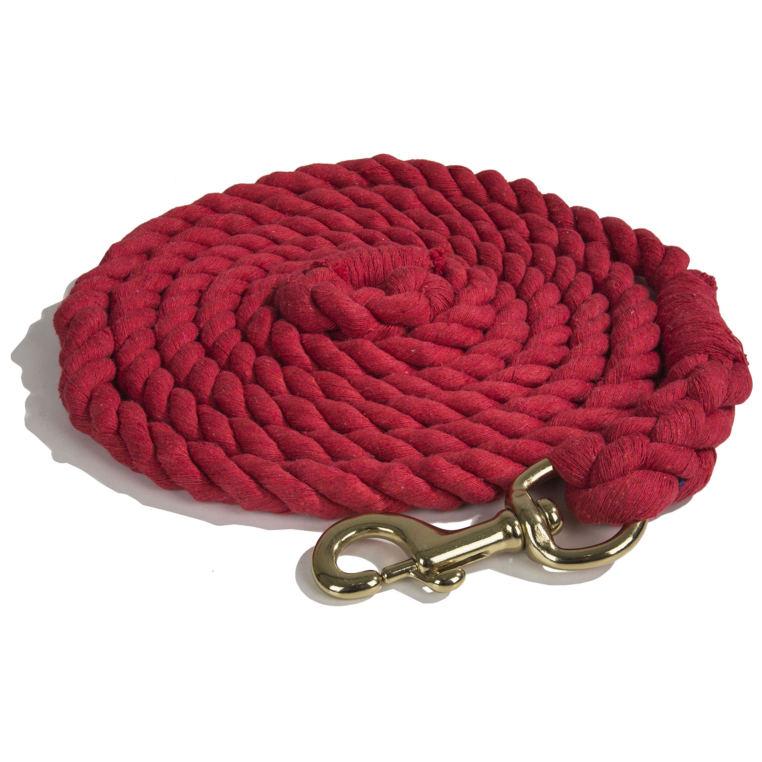 Intrepid International Horse Tack - Heavy Duty Cotton Rope Lead Ropes for Horses, with Durable Brass Trigger Snap, Attaches to Halter or Harness, Soft and Comfortable Grip - Red, 10 Feet