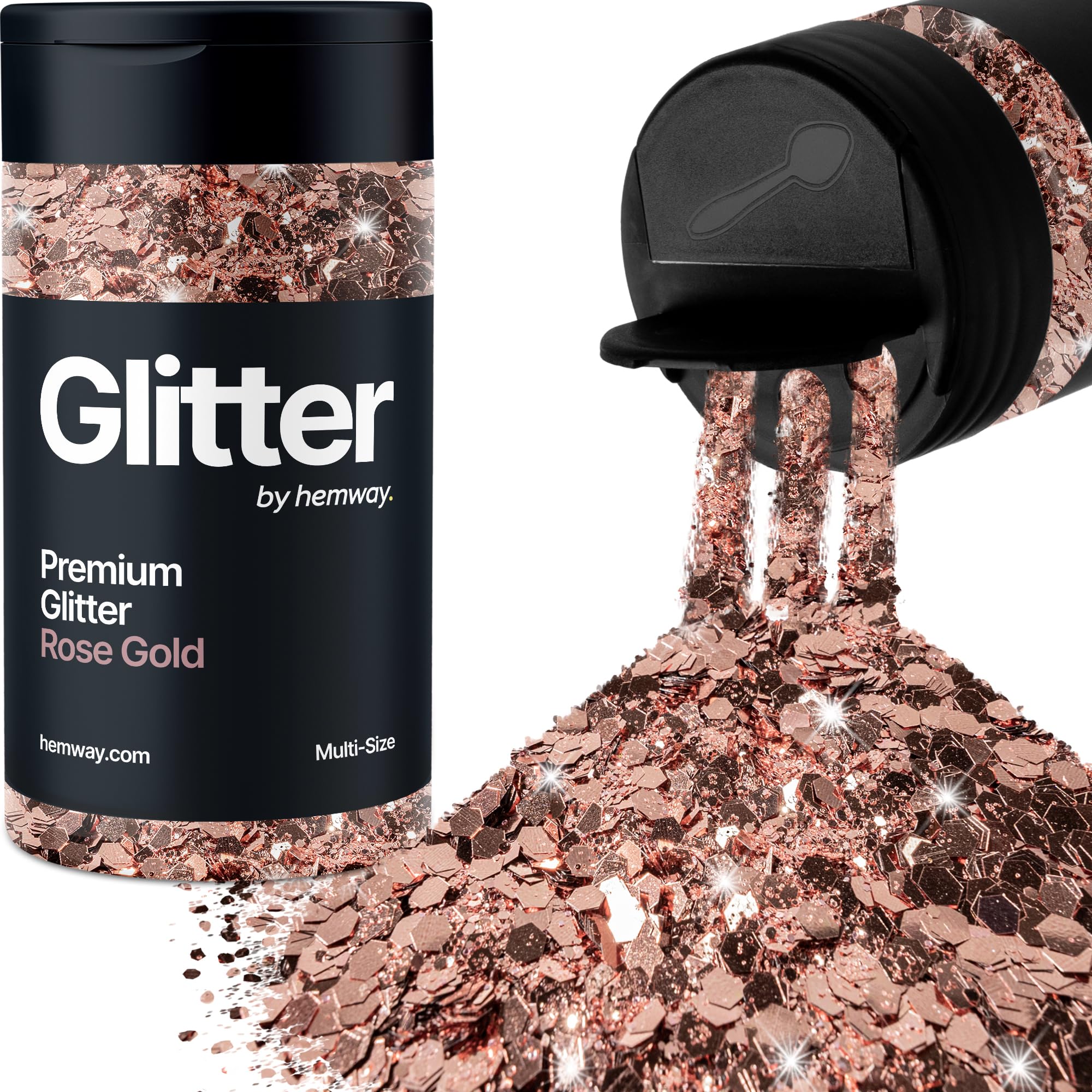Hemway Rose Gold Glitter Shaker, 120g Multi Size Glitter for Crafts Metallic Flake Sequins for Resin & Epoxy Crafts for Decorating, Halloween, Christmas, Nail, Face, Bunting, Art, Pots