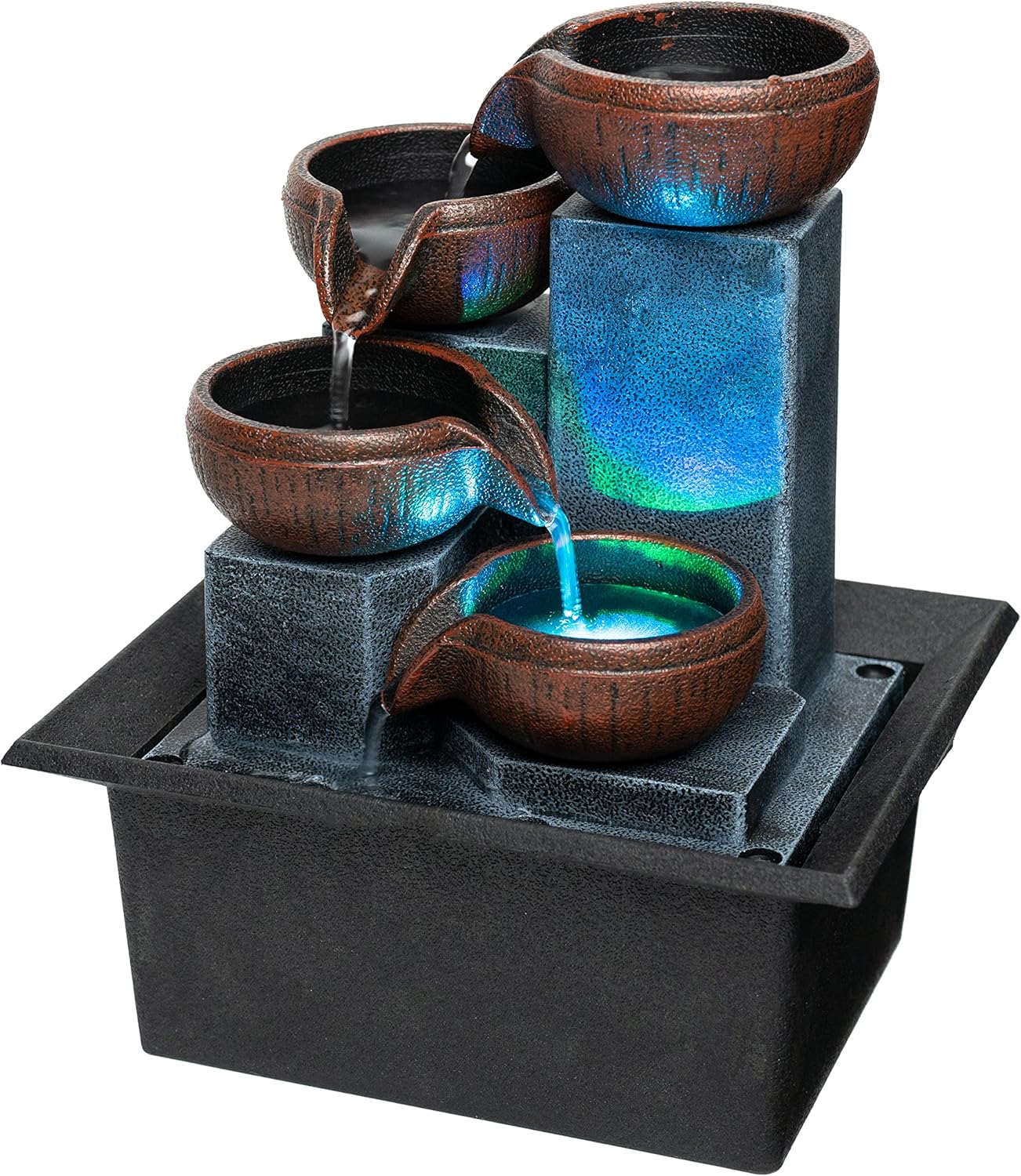 Indoor Fountains & Accessories - Father'sDen Collection Tabletop Water Fountain-Water Fall Fountains-Indoor Desktop Fountain with Audible Calming Waterfall Sounds for Feng Shui Effect-Cascading LED Color Lighting