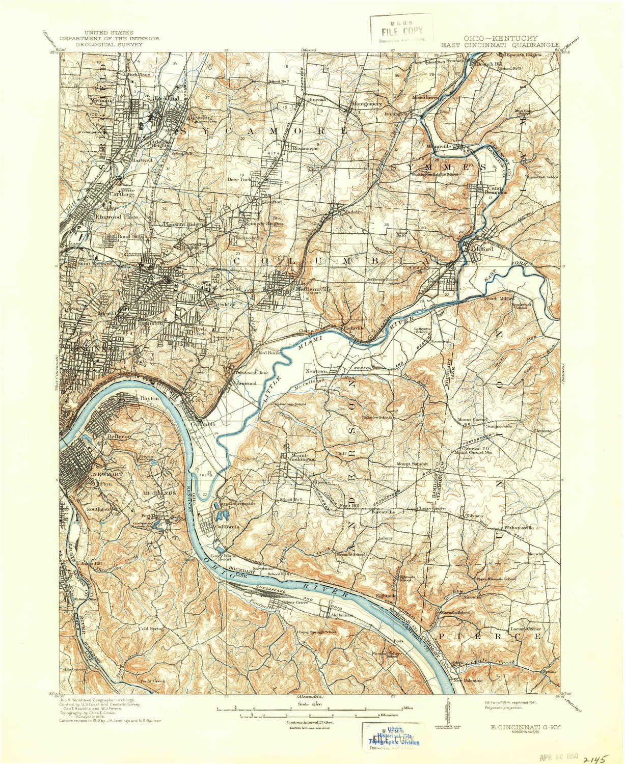 Amazon Com Yellowmaps East Cincinnati Oh Topo Map 1 62500 Scale 15 X 15 Minute Historical 1914 Updated 1941 20 7 X 17 In Paper Sports Outdoors
