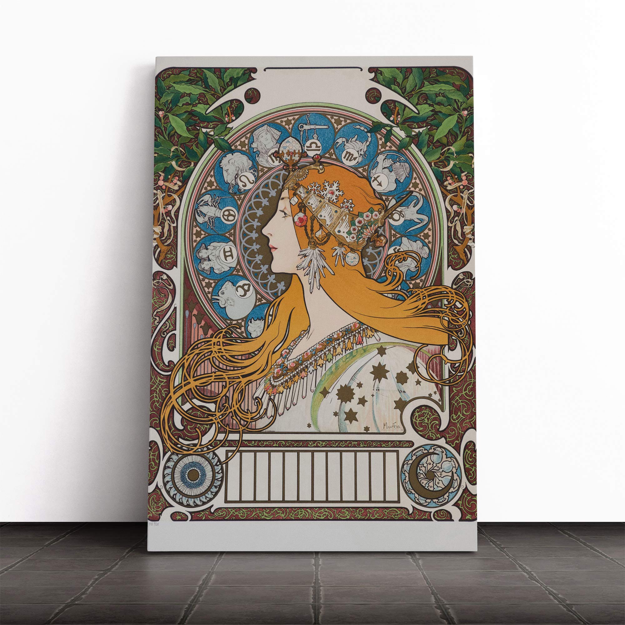 Alphonse Mucha Piece (11) Canvas Print | Gallery Wrapped 30mm Frame Wall Art | 20x14 inches | Ready to Hang | Modern Picture | Living Room Bedroom Lounge Office