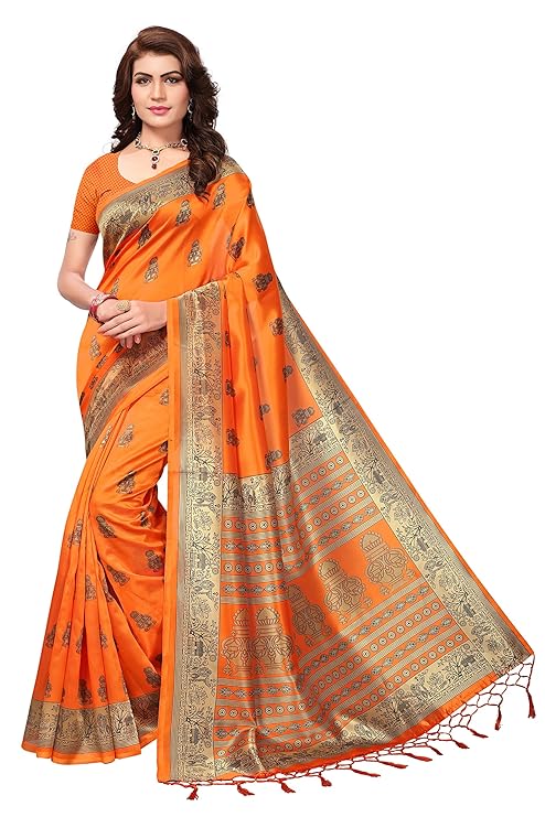 Women's Art silk with blouse piece Saree(Free Size)
