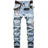 COOSVEN Men Ripped Jeans, Slim Fit Straight Leg, Denim Pants with Holes