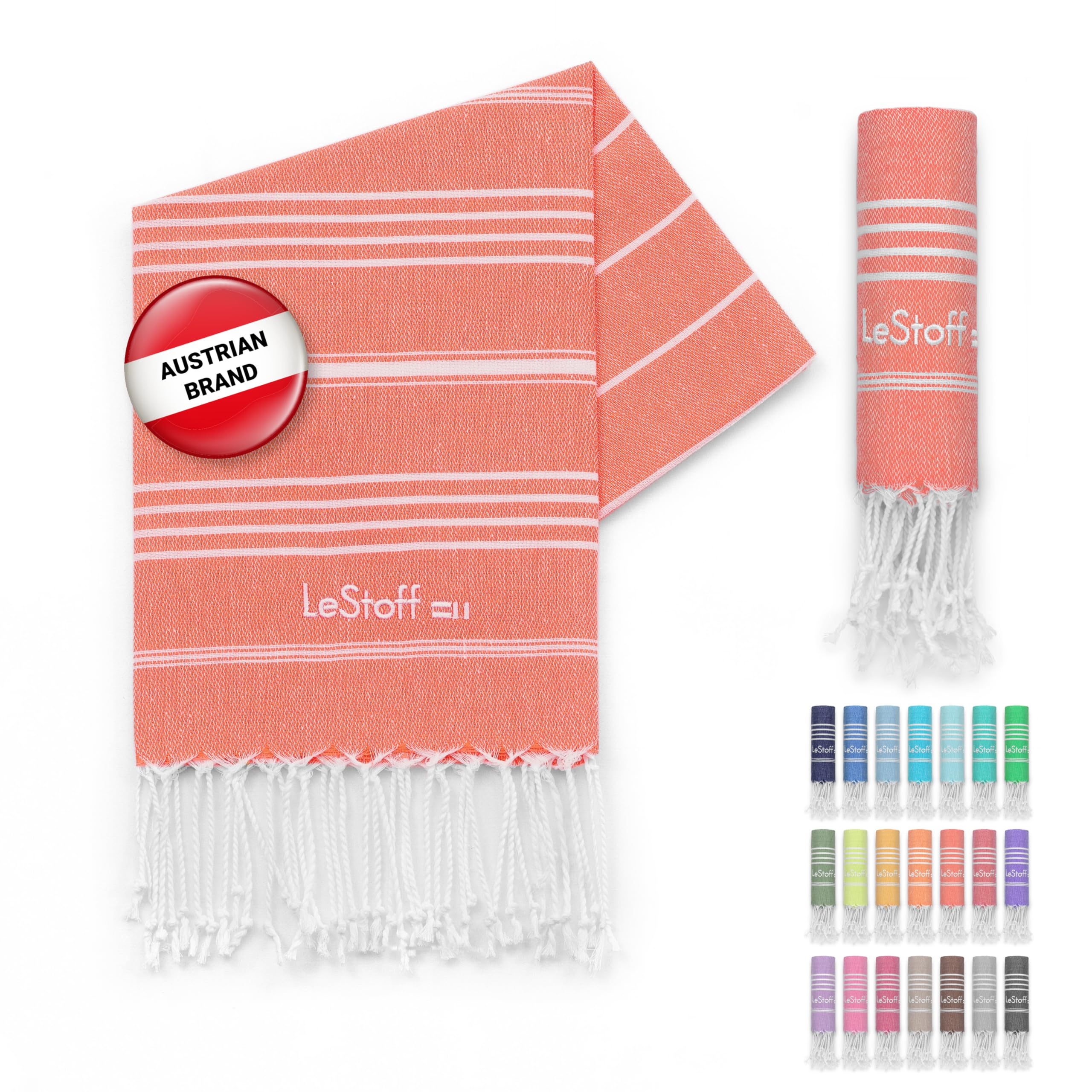 LeStoff Premium Hammam Towel - 100% Organic Cotton - Pre-washed Sustainable Absorbent & Quick-drying - Beach, Bath, Shower, Yoga, Spa & Travel Towel (50 x 100 cm, Coral) — image 1