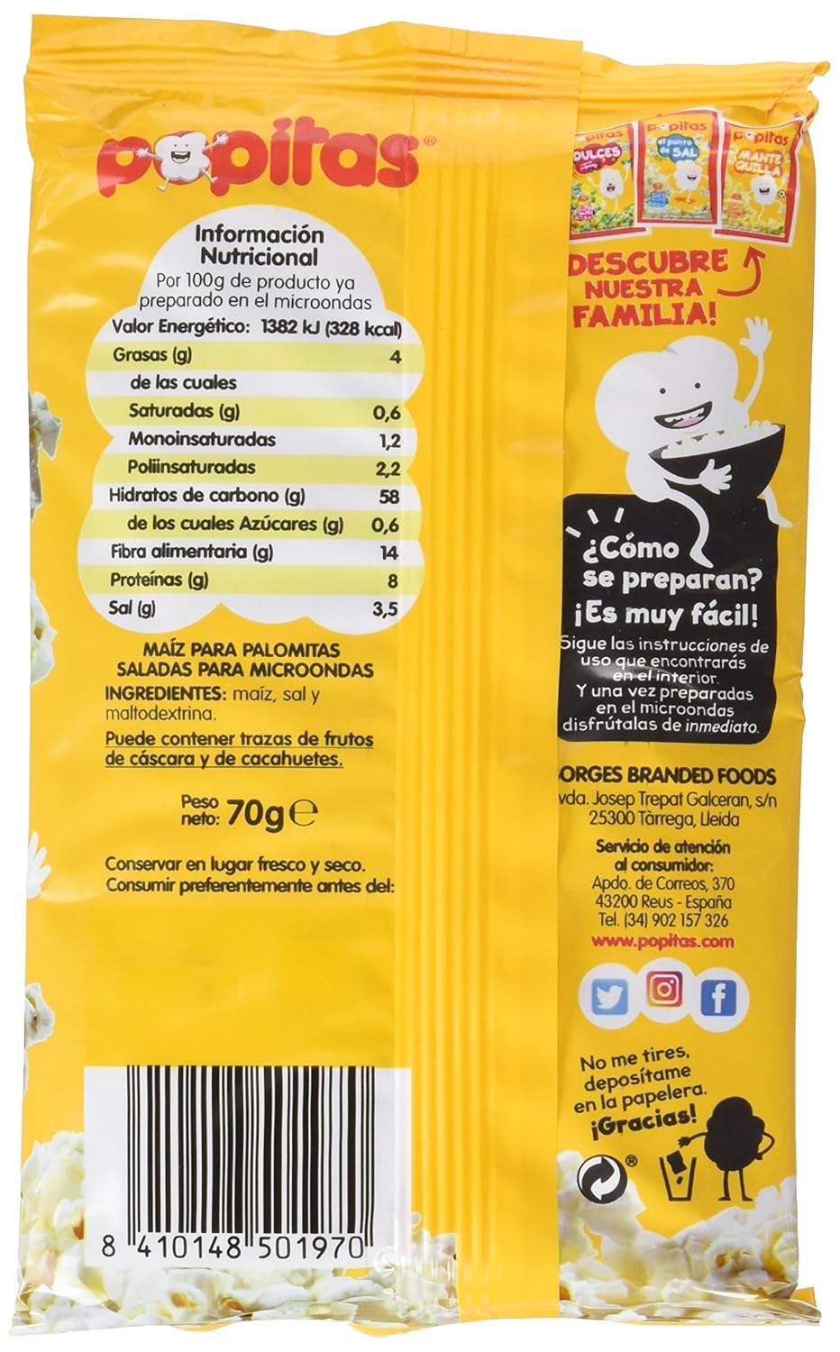 Popitas - Palomitas Zero Para Microondas Nacional. Bolsa 70 ...