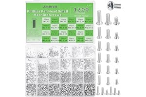 Zmbroll 1200Pcs Phillips Pan Head Small Machine Scews,Tiny Screw,Small Bolts Pan Head Screw,Mini Screw Assortment Kit for Eyeglasses,Watches,Clocks,Mobile Phone