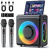 Karaoke Machine with 2 Wireless Rechargeable Microphones: Portable Bluetooth Speaker for Adults & Kids - PA System with Lights Supports TWS/TF Card/USB/AUX for Home Party