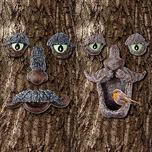 2 Pieces Tree Faces Decor Outdoor Bird Feeder Man Shape Bird Feeder with Mustache Hook Tree Garden Statues for Garden Decor Yard Art