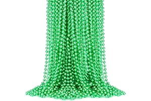 OCTERIC 60 Pack St Patricks Day Necklace,Green Metallic Beads,33 Inch-Long Irish Saint Patrick Day Accessories, Parade Throw Accessories for Mardi Gras St. Patricks Christmas Decorations