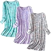 PNAEONG 3 Pack Women's Nightgown, Long Sleeve Sleep Shirts Comfy Soft Nightshirt Women Pajama Sleep Dress Cotton Sleepwear