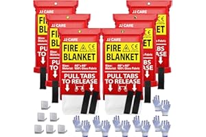 JJ CARE Fire Blanket – 6 Packs with Hooks and Gloves – Emergency Fire Blanket for Home & Kitchen, High Heat Resistant Fire Suppression Blankets for Home Safety, Kitchen, and Camping
