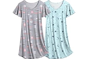 Ekouaer 2 Pack Women's Nightgown Short Sleeve Nightshirts Comfy Soft Pajama Sleep Dress