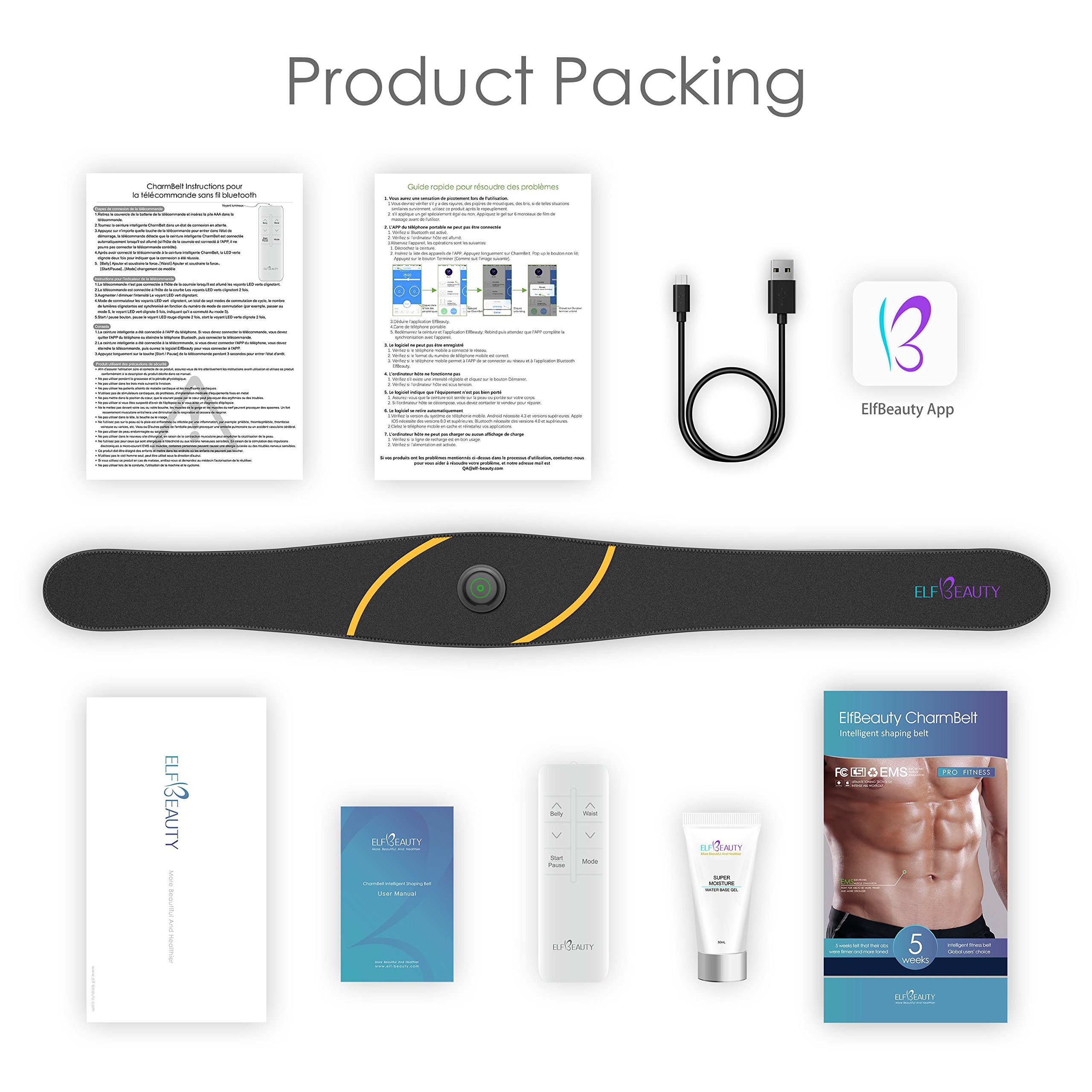 Elfbeauty Charmbelt Ceinture Abdominale de Sudation Homme et Femme Ceinture Minceur électrostimulation Tonification et Musculation Contrôle de l\'APP intelligente ou de la télécommande sans fil