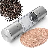 YAMO Premium Stainless Steel Salt and Pepper Grinder Set Brushed Stainless Steel Pepper Mill and Salt Mill - 5 Grade Adjustable Ceramic Rotor - Salt and Pepper Shakers, 2 in 1