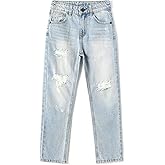 KIDSCOOL SPACE Girls Slim Jeans,Elastic Band Inside Ripped Fashion Soft Denim Pants