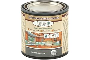 SamaN Interior One Step Wood Seal, Stain and Varnish – Oil Based Odorless Dye - Protection for Furniture and Fine Wood (Prestige Grey SAM-319, 8 oz)