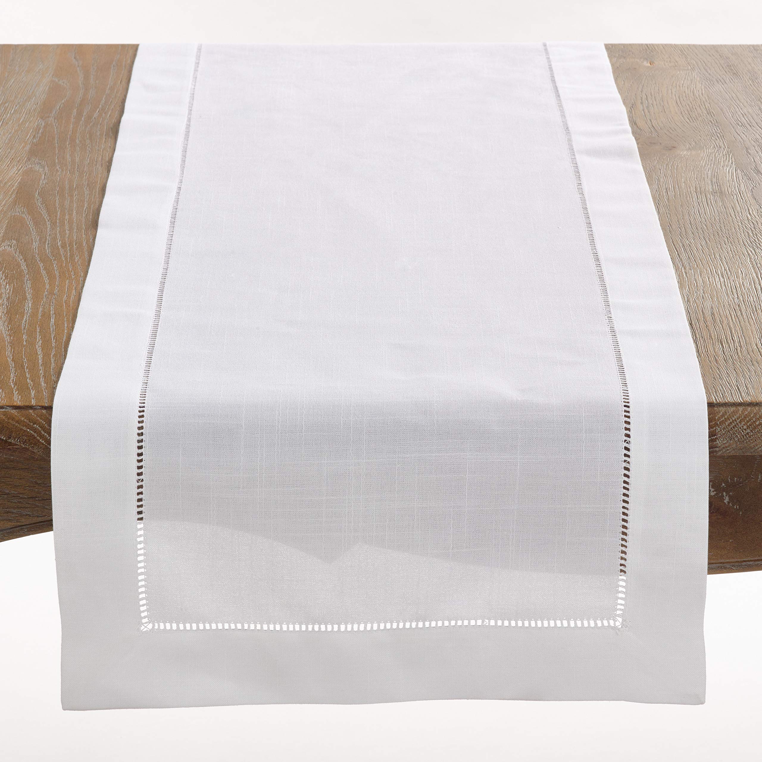 SARO LIFESTYLE Table Runner, Polyester, White, 16" x 120"