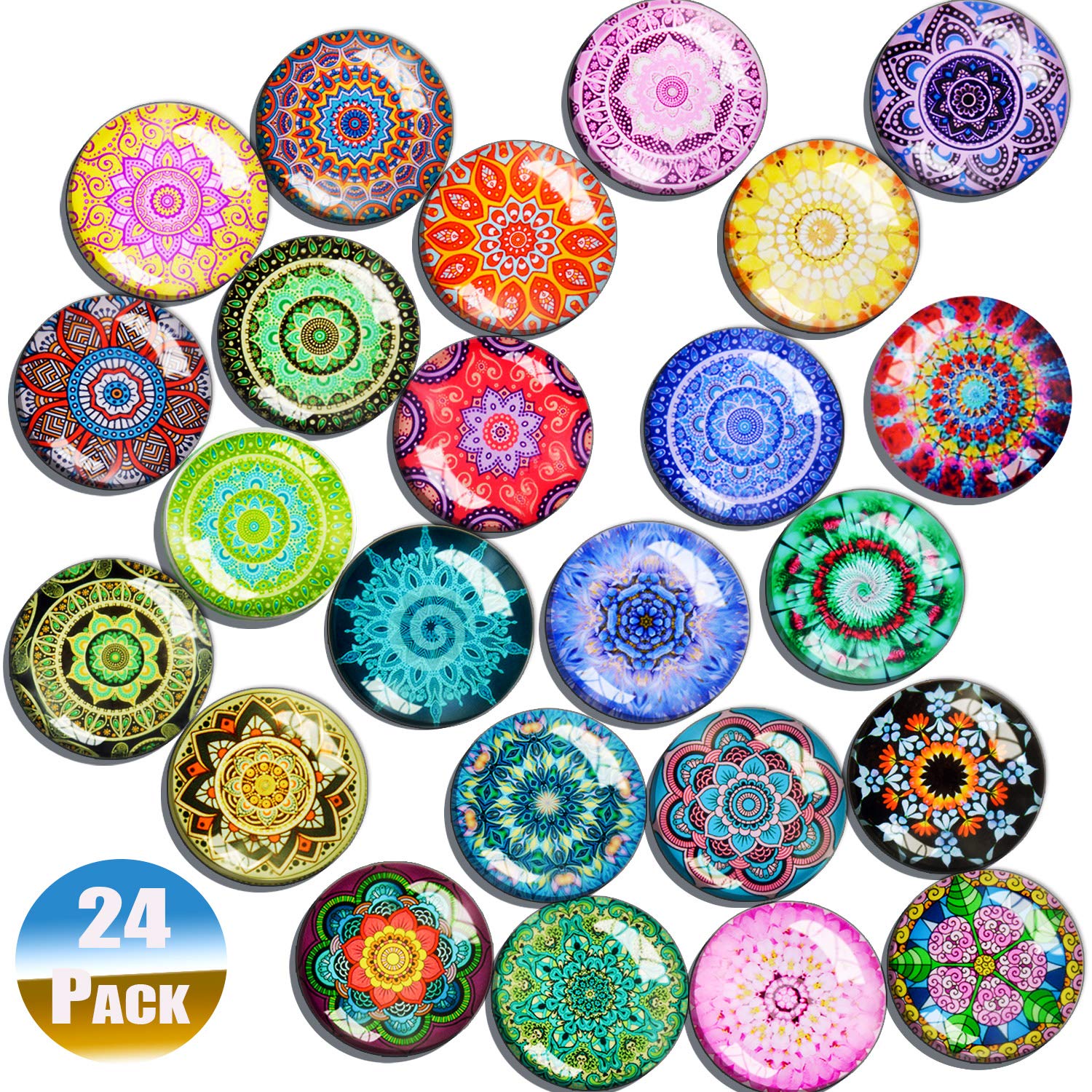 SOSMAR-24 Refrigerator Magnets - Decorative 3D Glass Fridge Magnets Notice Board Magnets with Mandala Patterns for Kid's Drawing, Magnetic Whiteboard, Photo, Map, Office Magnets (Round/ 30mm) — image 1
