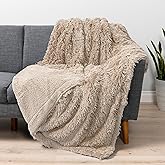 PAVILIA Taupe Tan Fluffy Throw Blanket for Couch, Fuzzy Blanket for Women Men, Furry Plush Warm Blanket Bed Sofa, Super Soft Thick Faux Fur Sherpa Blanket Throw, 50x60