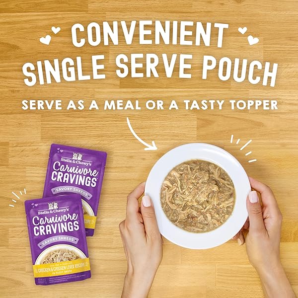 STELLA & CHEWY’S CARNIVORE CRAVINGS WET CAT FOOD – PREMIUM POUCHES – GRAIN FREE, HIGH PROTEIN CHICKEN & CHICKEN LIVER – PERFECT FOR PICKEY EATERS – COMPLETE MEAL OR TOPPER (2.8 OZ, 12 PACK)