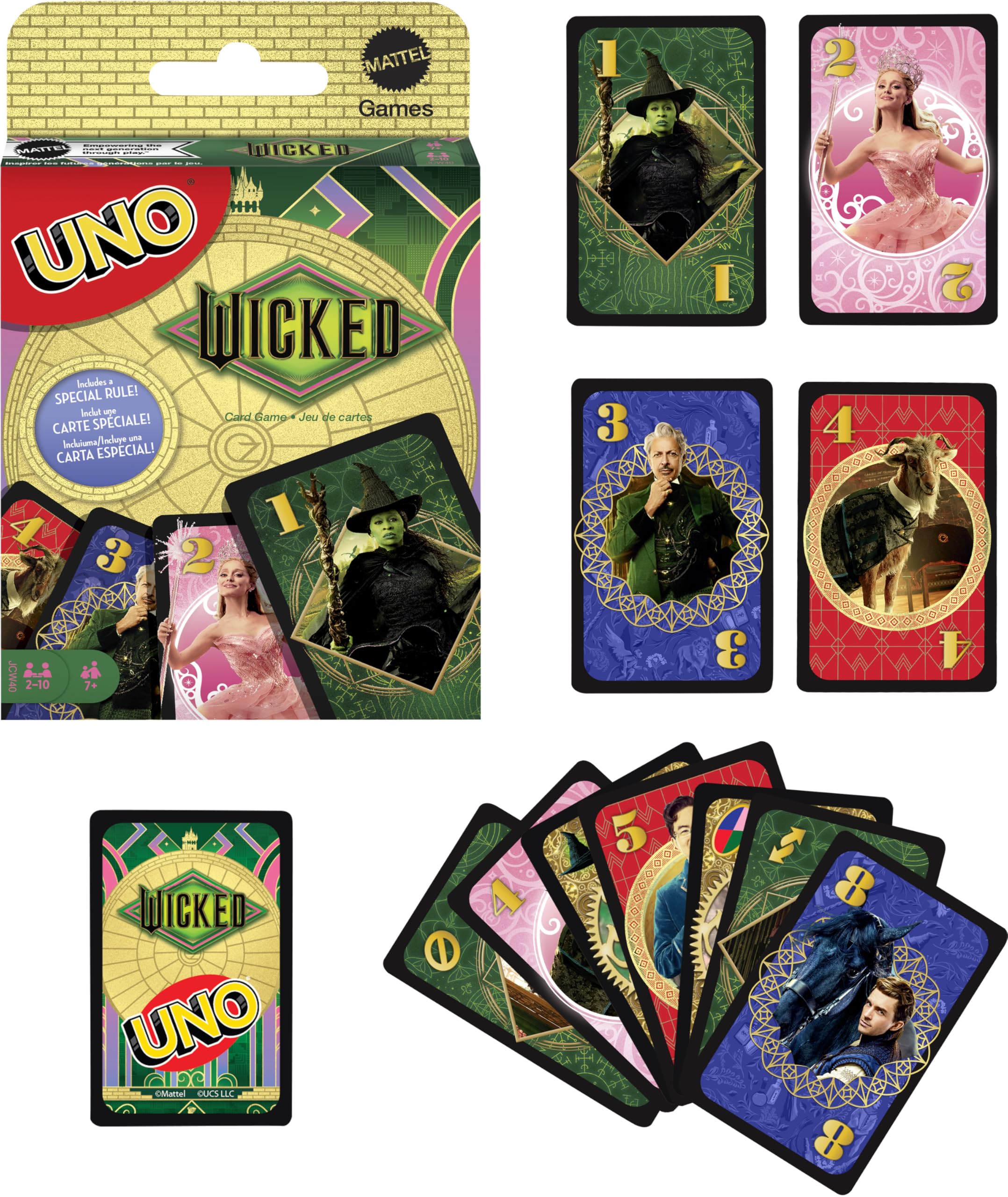 Mattel Games UNO Wicked Card Game for Kid, Adult & Family Nights, Parties, Travel & Camping, Inspired by The Movie