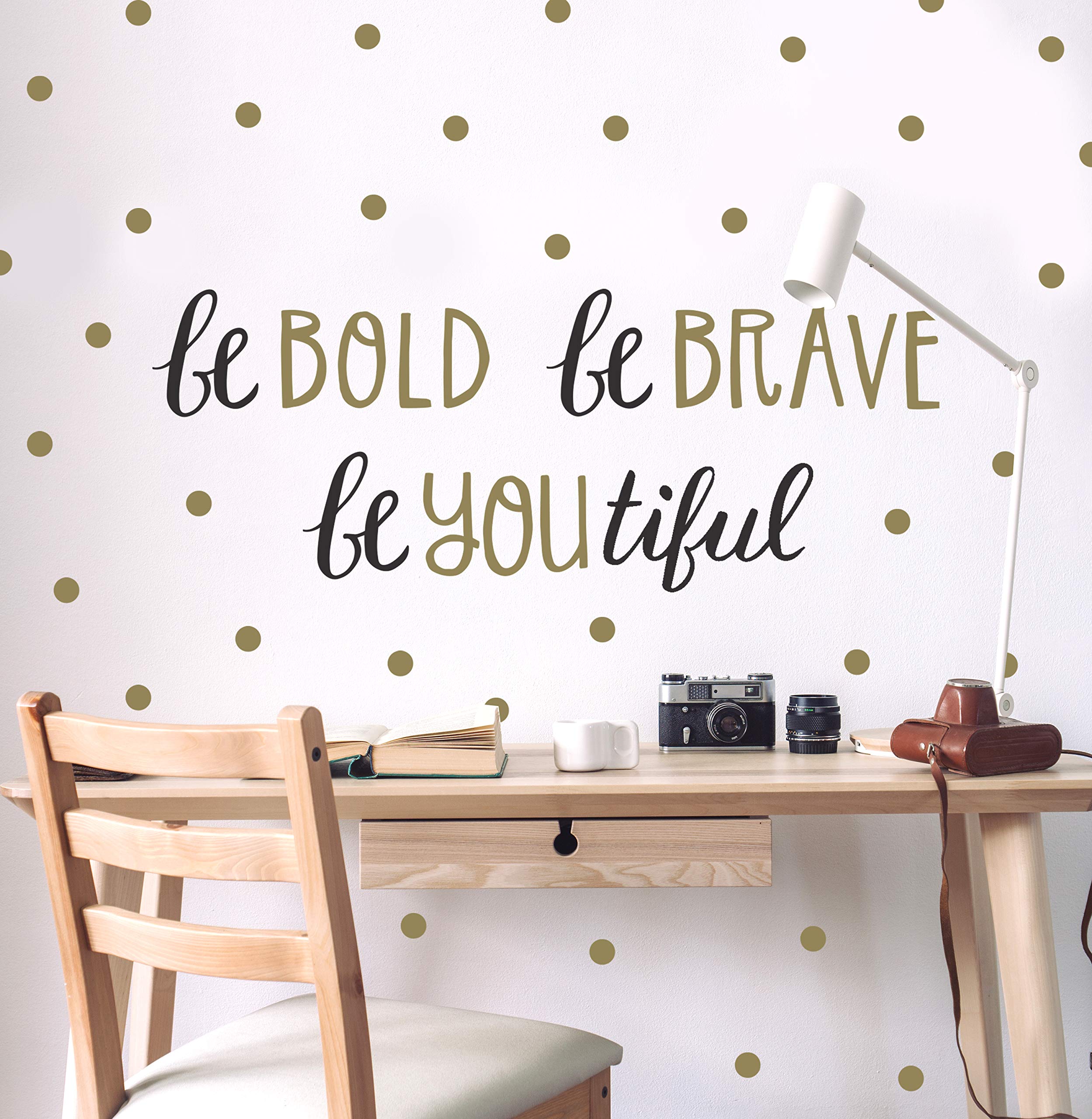 Photo 1 of Wall Decor - Inspirational Quote. Peel and Stick Wall Decals - Easy to Remove Black and Gold Vinyl Quote - Be Bold, Be Brave, Be Youtiful. DIY Decoration. By Paper Riot Co.