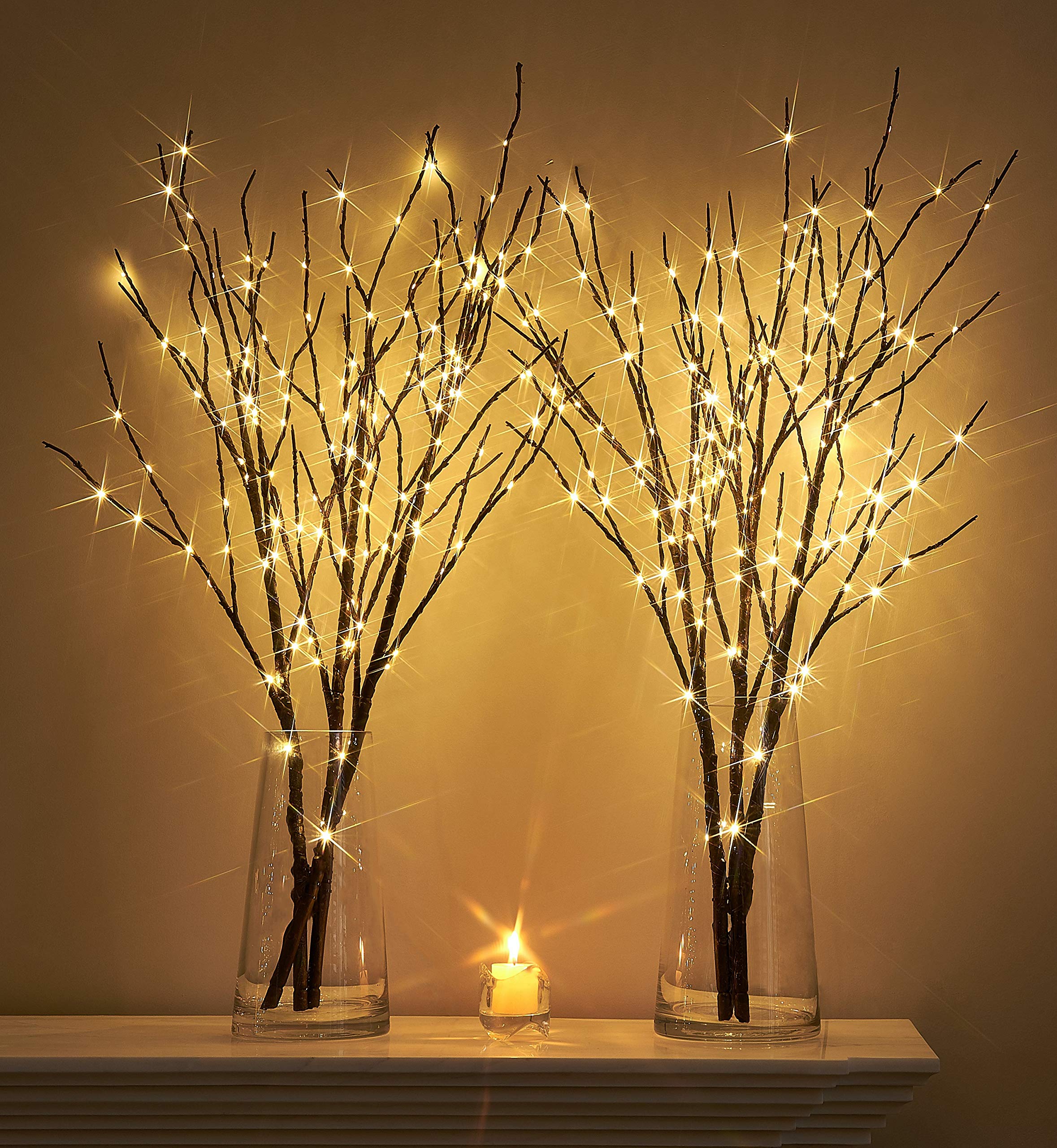 Photo 1 of ***MISSING PARTS*** Hairui Lighted Twig Brown Branch with Fairy Lights 32in 150 LED Plug in Lighted Willow Branch for Christmas Wedding Party Decoration 2 Sets (Vase Excluded)