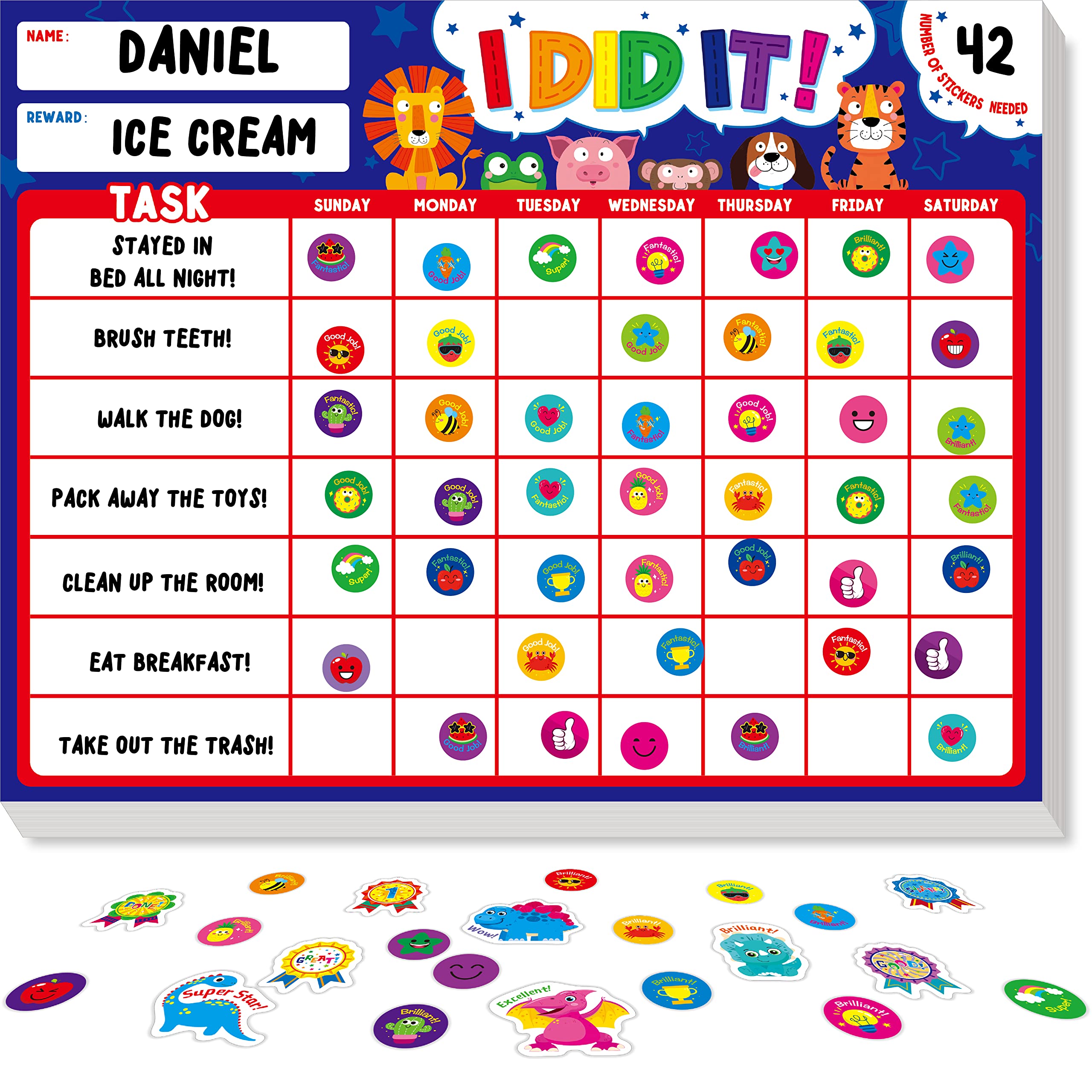 Magnetic I Did It Reward Chart, Behavior Reward Chart System with 50 Perforated Sheets Plus 2648 Motivational Stickers Fridge Daily Schedule Chore Chart to Motivate Good Habits & Responsibilities