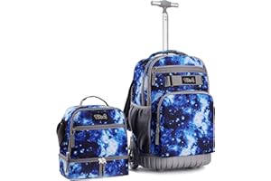 Tilami Rolling Backpack 19 inch with Lunch Bag Wheeled Laptop Backpack, Galaxy Blue