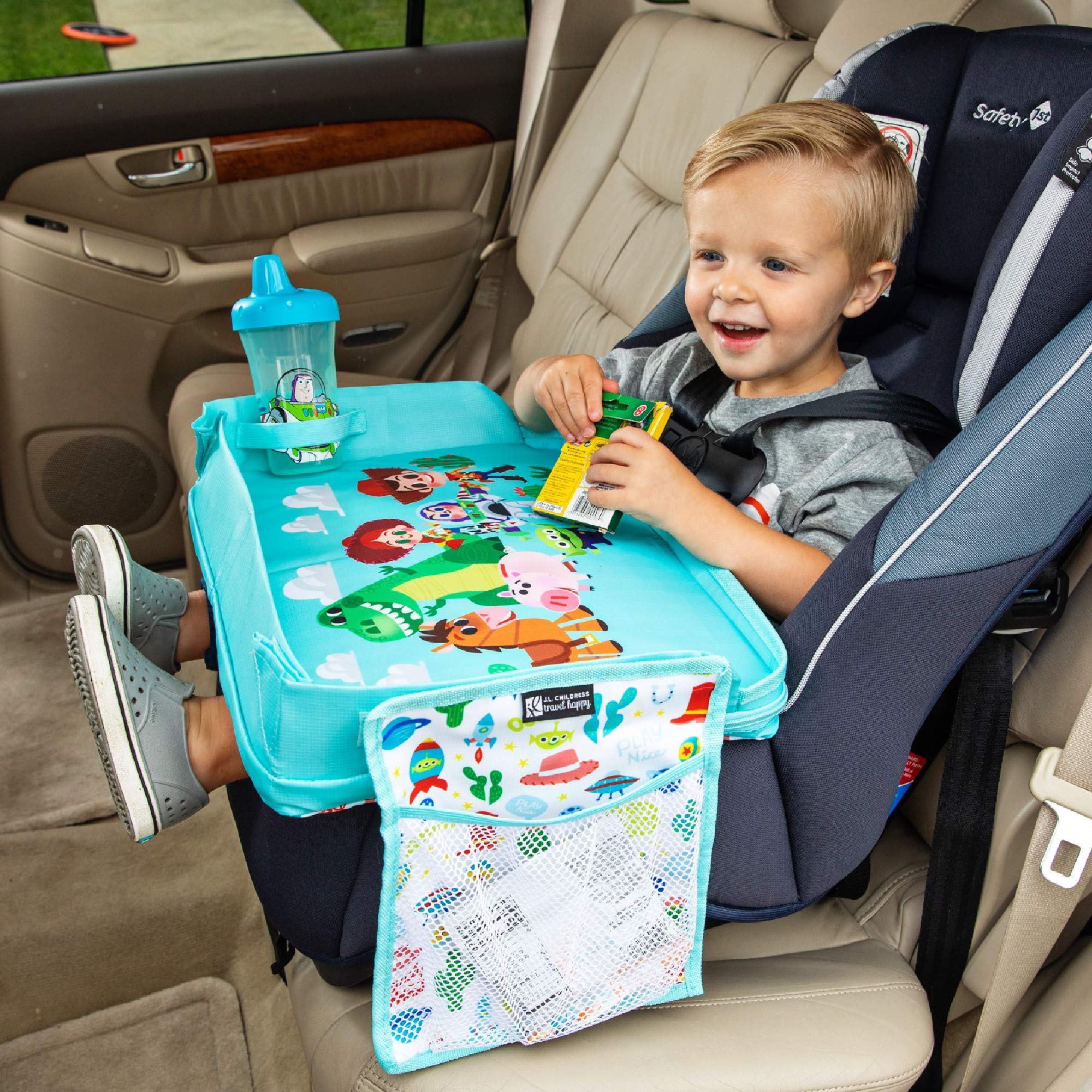 J.L. Childress Disney Baby 3-IN-1 Kids Travel Tray & Tablet Holder - Car Seat Lap Tray Desk for Toddlers, Road Trip Essentials, Car Seat Activity Table, Travel Accessories - Toy Story