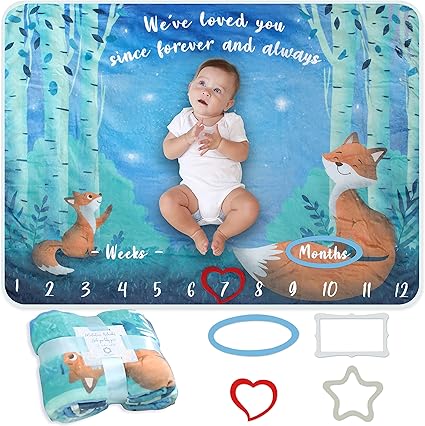 Couverture Etape Mensuelle Pour Bebe Couverture Bebe Unisexe Couverture Personnalisee Babyshower Theme Etoile Bois Renard Douce Et Epaisse Couverture Photo Suivez Sa Croissance Amazon Fr Bebes Puericulture