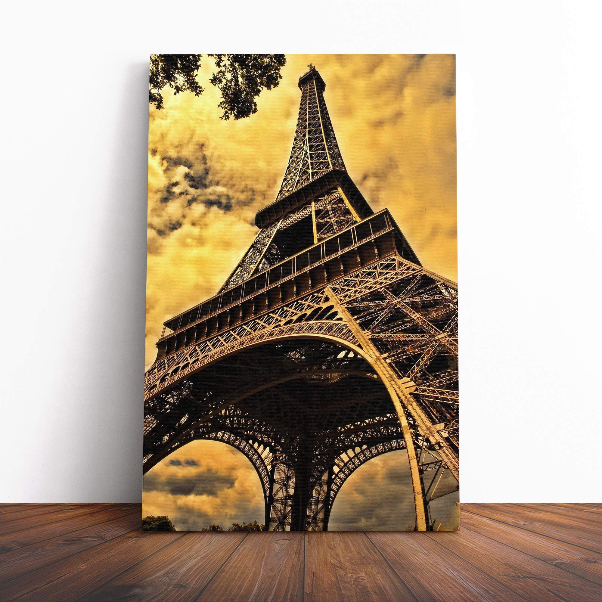 Paris France Eiffel Tower (1) Canvas Print | Gallery Wrapped 30mm Frame Wall Art | 20x14 inches | Ready to Hang | Modern Cityscape Picture | Living Room Bedroom Lounge Office