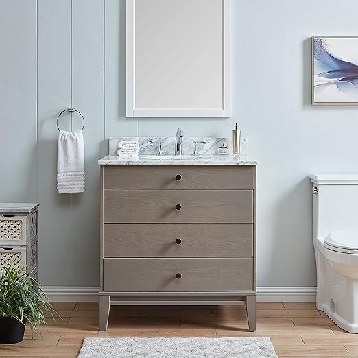 Amazon Com Modern Farmhouse Gray Stone 32 Inch Vanity Sink Grey White Wood Finish Kitchen Dining