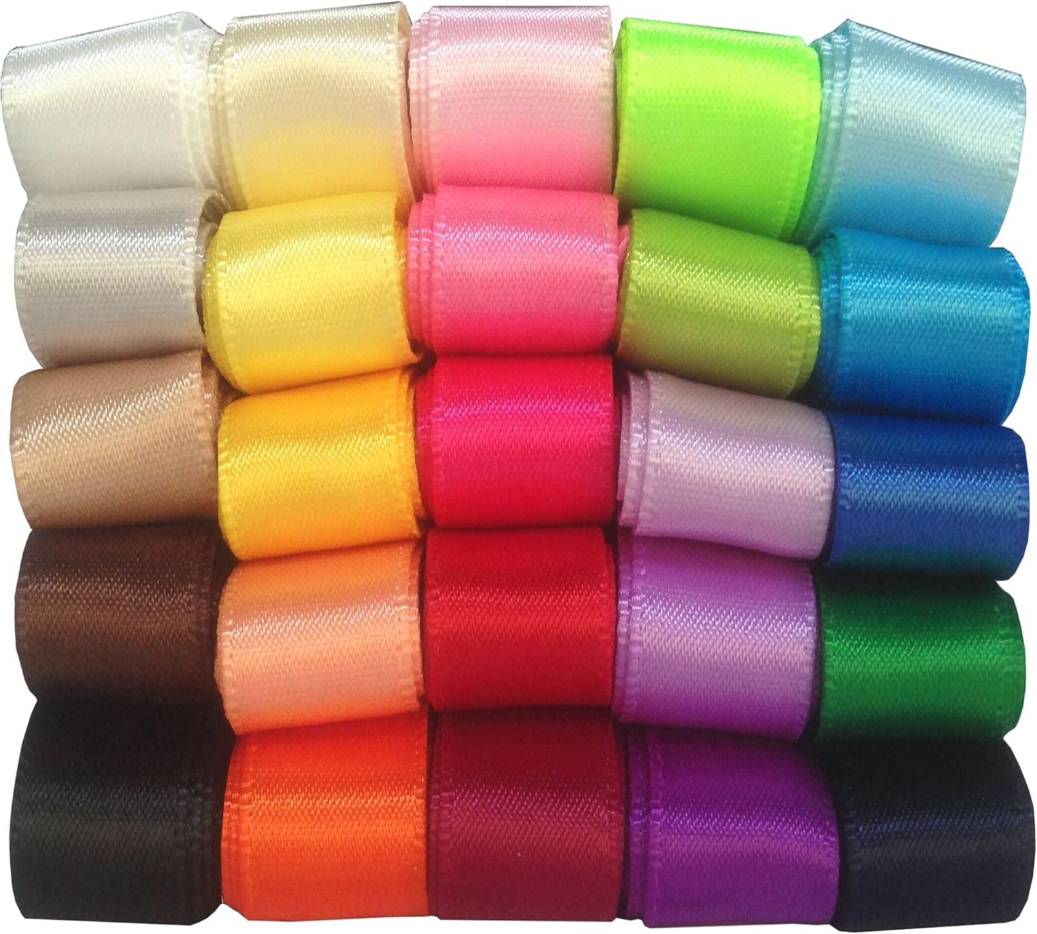 Duoqu 7/8" Single Face Satin Ribbon 50 Yards (25x2yd) 25 Colors Assorted