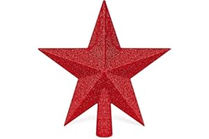 QZYL Star Tree Topper, 8" Red Christmas Tee Topper Decorations, Glitter 3D Xmas Bethlehem Star Waterproof Shatter-Proof, Christmas Tree Topper Ornament Decor for Christmas Holiday Party Indoor Outdoor Use