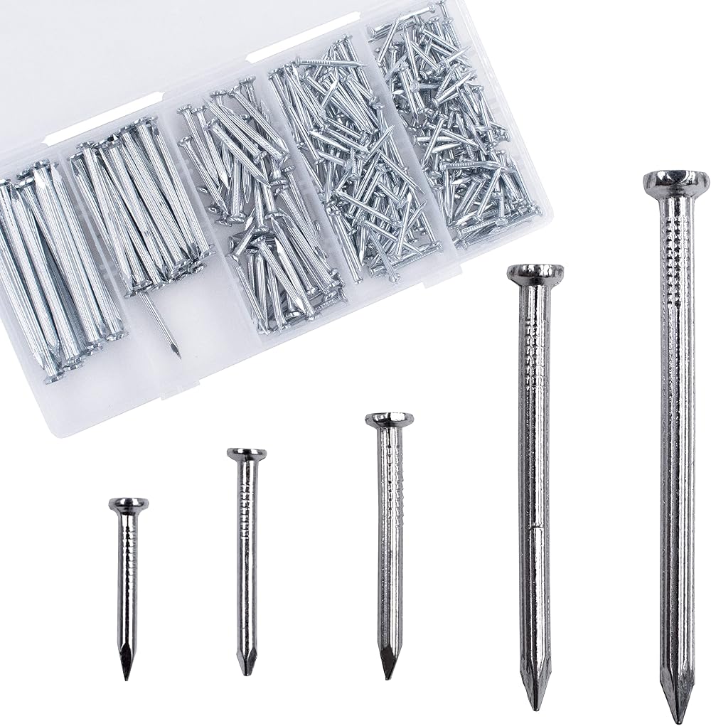 OMOTOOL Steel Nail Assortment Kit 300 pcs Galvanized Concrete Nails 5 Size