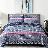 Jupitex Aztec Boho Striped Quilt Set Queen, 3 Pcs