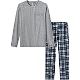 MoFiz Men's Pajamas Plaid Sets Sleepwear Sleep Long Sleeve Shirts and Pants Pajama Set Soft Mens Pjs Lounge Set with Pockets