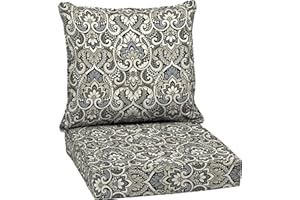 ARDEN SELECTIONS Arden Outdoor Deep Seat Cushion Set, 24 in x 24 in, Weather-Proof, Rain-Proof, Fade Resistant Patio Cushion for Chair, Sofa, and Couch Black Aurora Damask