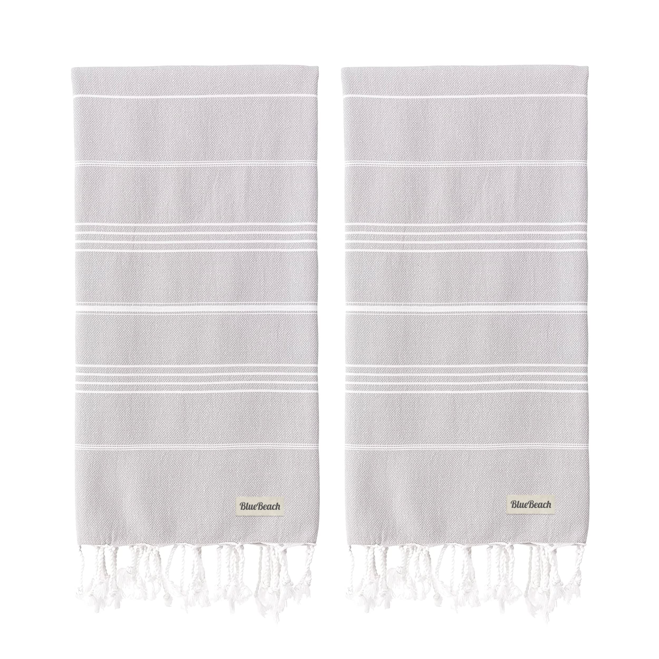 Blue Beach Turkish Towel - Set of 2-100x180cm Large Turkish Hammam Peshtemal Towel - Super Absorbent, Quick Dry, Lightweight, Compact Towels for Swimming, Bath, Gym and Travel (Silver Grey) — image 1