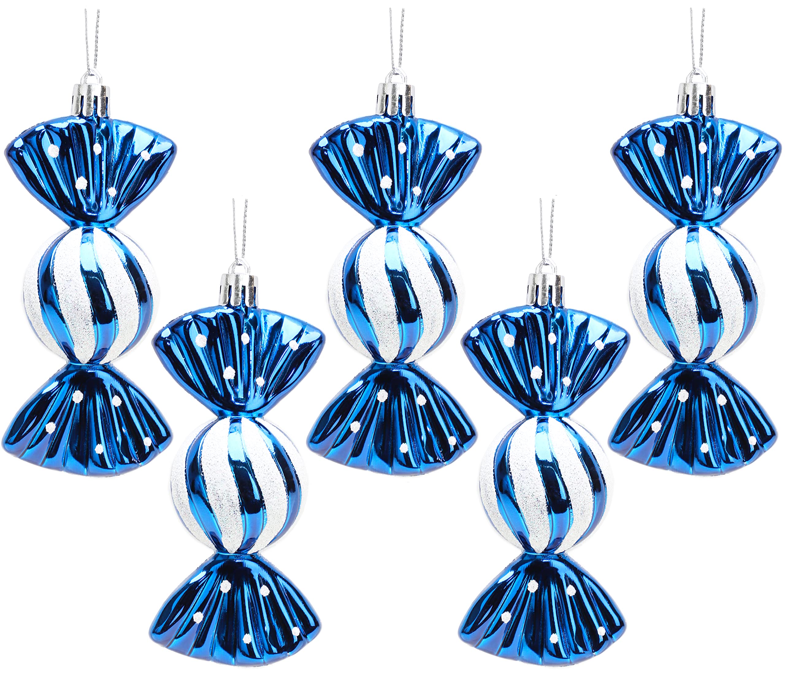 Christmas Concepts® Pack of 5-110mm (4.4") Large Sweet Shaped Baubles - Shiny & Glitter Decorated - Christmas Baubles (Midnight Blue)