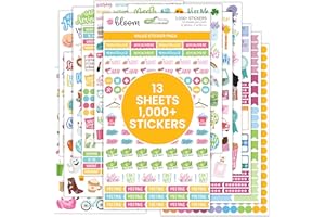 bloom daily planners Planner Sticker Value Pack (13 Unique Sheets / 1,000+ Stickers) - New Variety Assortment Bundle for Planning & Decorating