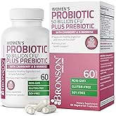 Bronson Women's Probiotic 50 Billion CFU + Prebiotic with Cranberry & D-Mannose – Vaginal Health, Healthy Digestion, Immune Function and Urinary Tract Support, Non-GMO, 60 Vegetarian Capsules