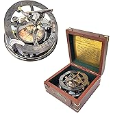 Brass Nautical - 5 inches Large Sundial Compass in Rosewood Case Top Grade Calibrated Vintage Gift